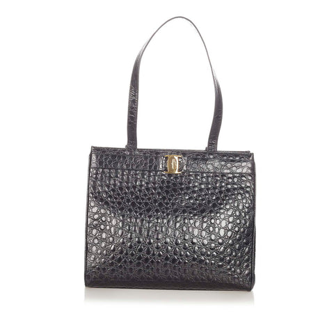 サルヴァトーレフェラガモ ヴァラ トートバッグ　2145 BK-21 2530 ブラック 本革 ショルダーバッグ レディース Salvatore Ferragamo 【中古】