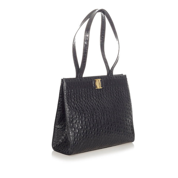 サルヴァトーレフェラガモ ヴァラ トートバッグ　2145 BK-21 2530 ブラック 本革 ショルダーバッグ レディース Salvatore Ferragamo 【中古】