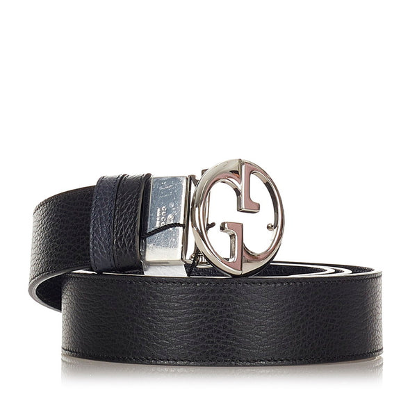 グッチ GG 449715 ブラック シルバー レザー ベルト メンズ GUCCI 【中古】