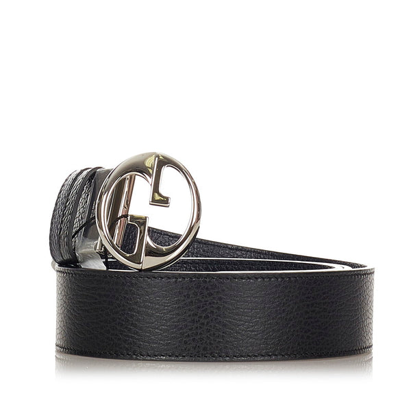 グッチ GG 449715 ブラック シルバー レザー ベルト メンズ GUCCI 【中古】