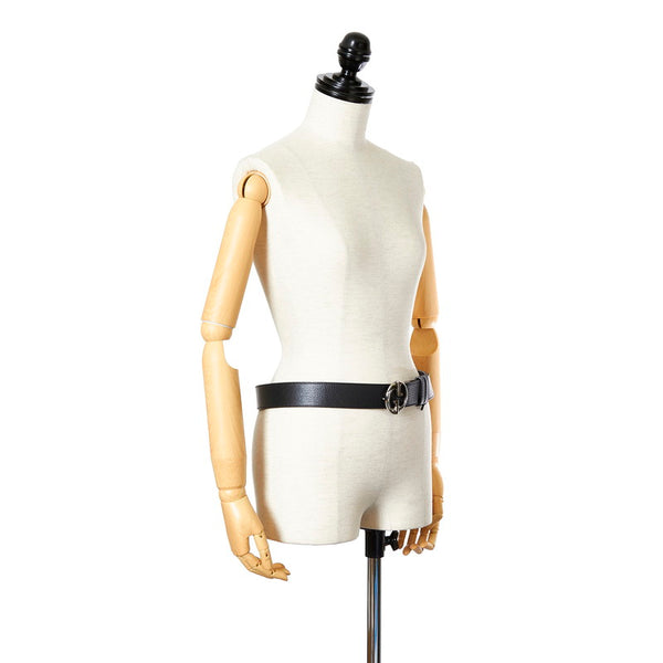 グッチ GG 449715 ブラック シルバー レザー ベルト メンズ GUCCI 【中古】