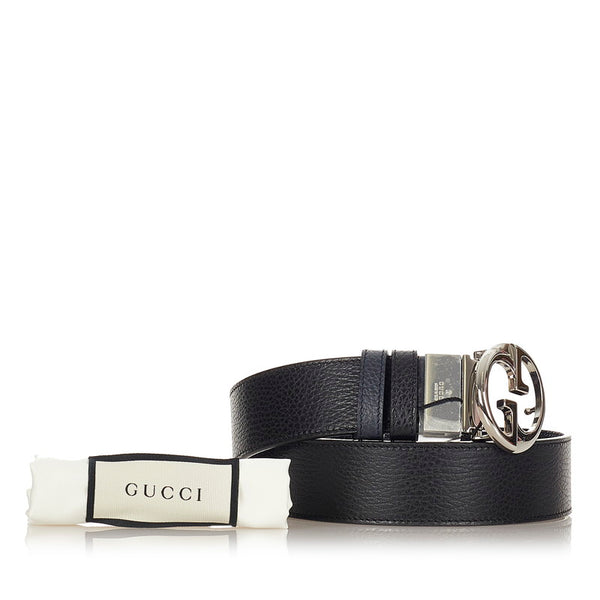 グッチ GG 449715 ブラック シルバー レザー ベルト メンズ GUCCI 【中古】