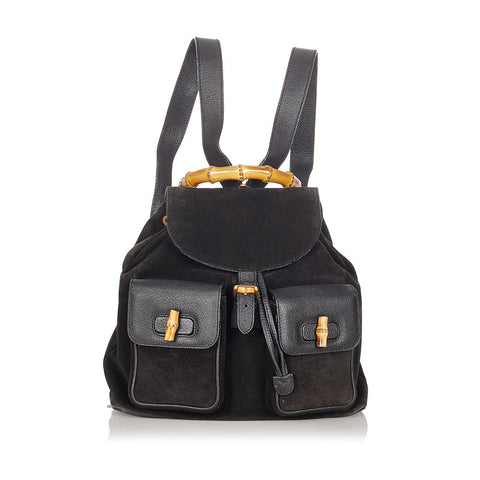 グッチ バンブー  003 2058 ブラック スウェード レザー リュック バックパック レディース GUCCI 【中古】