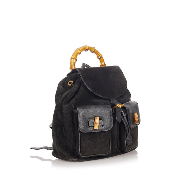 グッチ バンブー  003 2058 ブラック スウェード レザー リュック バックパック レディース GUCCI 【中古】
