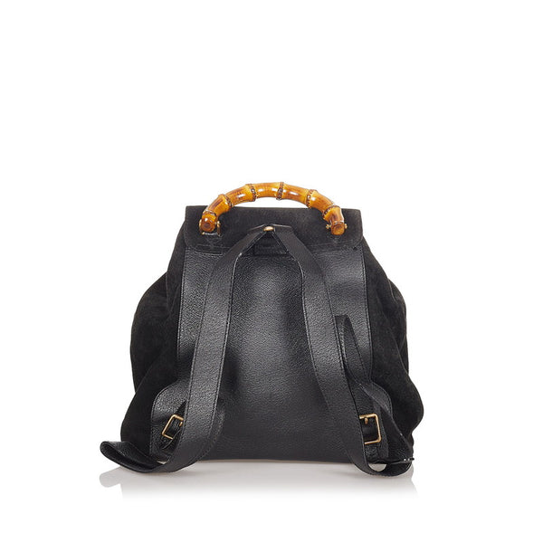 グッチ バンブー  003 2058 ブラック スウェード レザー リュック バックパック レディース GUCCI 【中古】