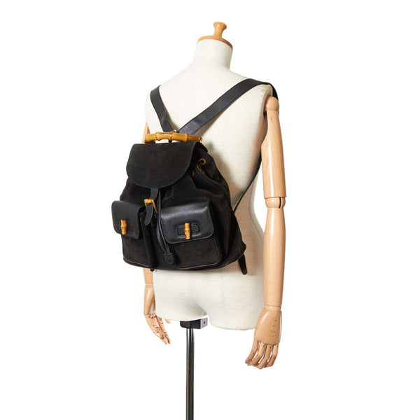 グッチ バンブー  003 2058 ブラック スウェード レザー リュック バックパック レディース GUCCI 【中古】