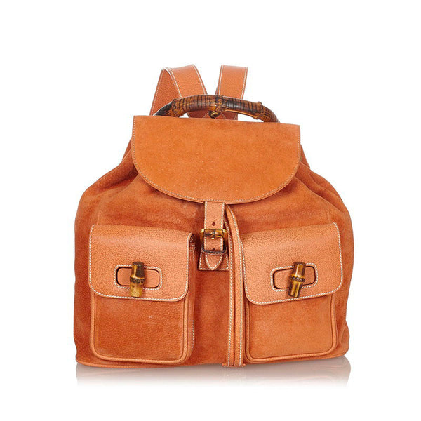 グッチ バンブー オレンジ スウェード レザー リュック バックパック レディース GUCCI 【中古】