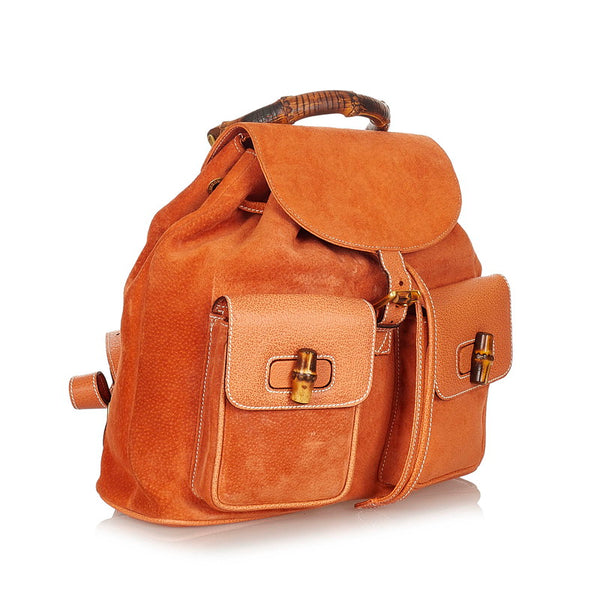 グッチ バンブー オレンジ スウェード レザー リュック バックパック レディース GUCCI 【中古】