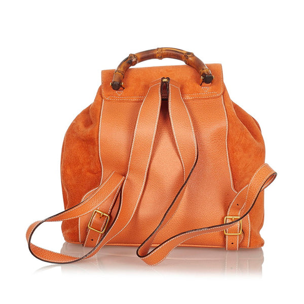 グッチ バンブー オレンジ スウェード レザー リュック バックパック レディース GUCCI 【中古】