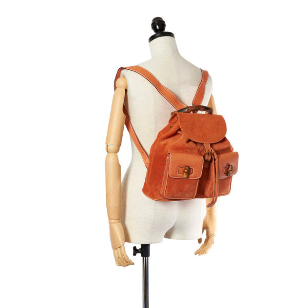 グッチ バンブー オレンジ スウェード レザー リュック バックパック レディース GUCCI 【中古】