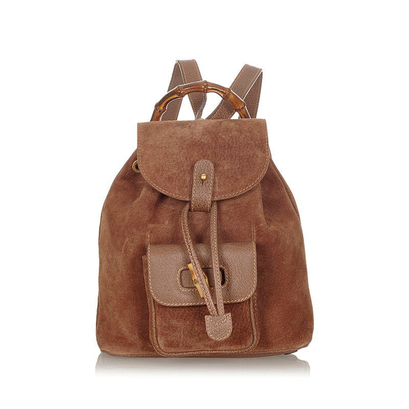 グッチ バンブー 0031998 ブラウン スウェード レザー リュック バックパック レディース GUCCI 【中古】