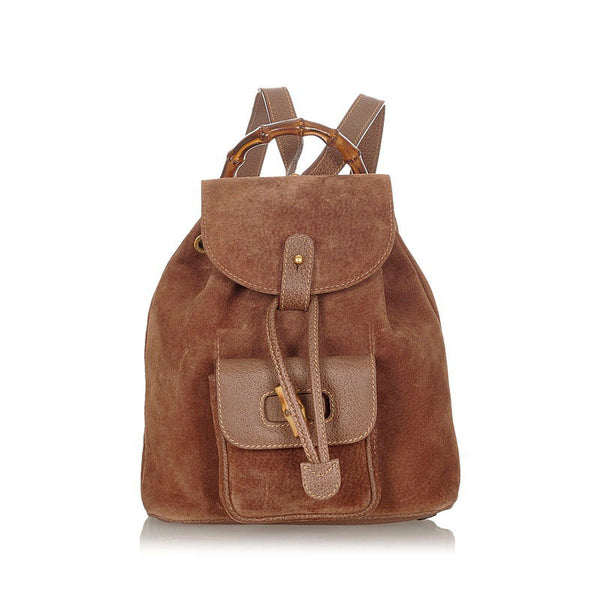 グッチ バンブー 0031998 ブラウン スウェード レザー リュック バックパック レディース GUCCI 【中古】