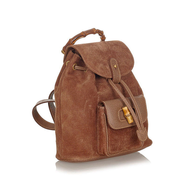 グッチ バンブー 0031998 ブラウン スウェード レザー リュック バックパック レディース GUCCI 【中古】