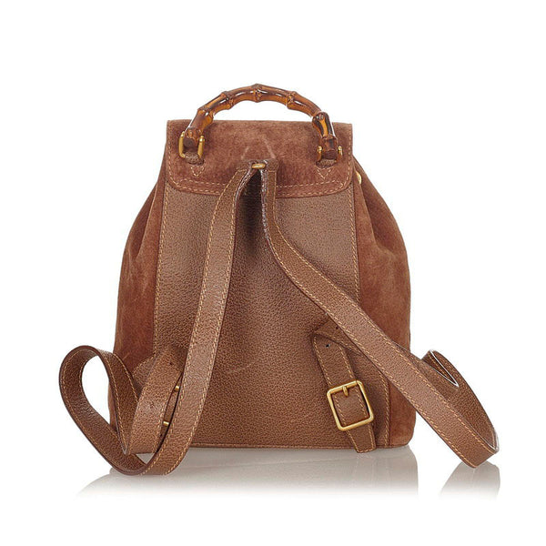 グッチ バンブー 0031998 ブラウン スウェード レザー リュック バックパック レディース GUCCI 【中古】