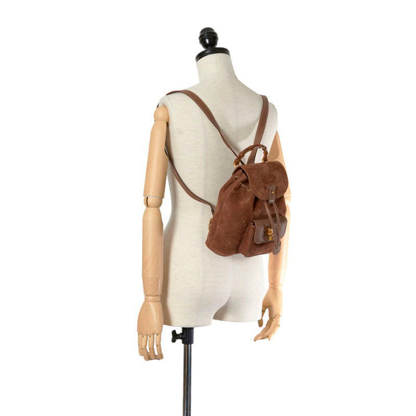 グッチ バンブー 0031998 ブラウン スウェード レザー リュック バックパック レディース GUCCI 【中古】