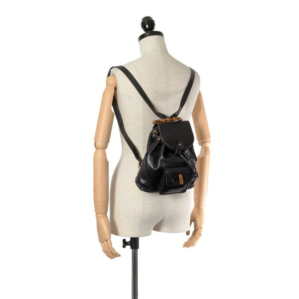 グッチ バンブー 0031705 ブラック レザー リュック バックパック レディース GUCCI 【中古】