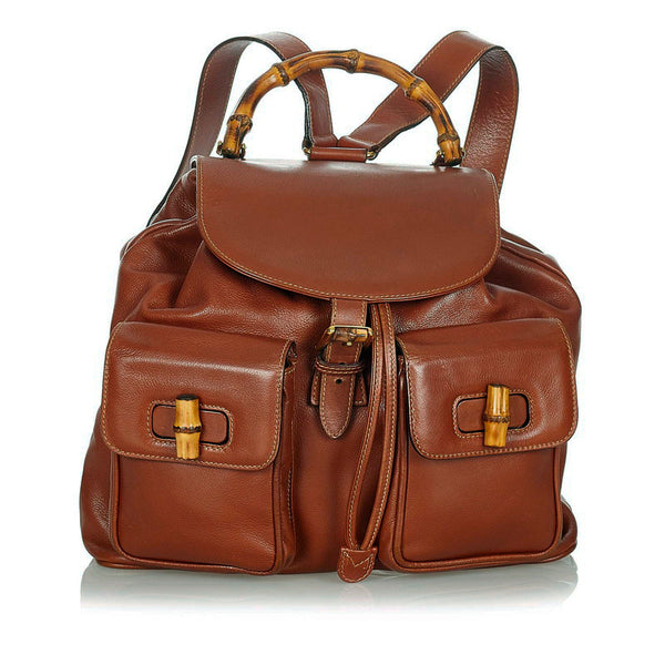 グッチ バンブー 0032058 ブラウン レザー リュック バックパック レディース GUCCI 【中古】