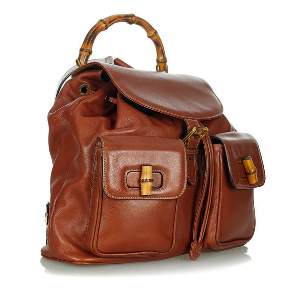 グッチ バンブー 0032058 ブラウン レザー リュック バックパック レディース GUCCI 【中古】