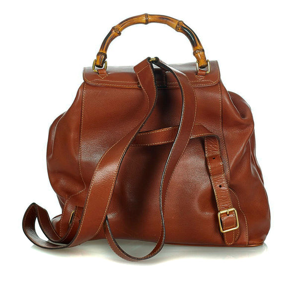 グッチ バンブー 0032058 ブラウン レザー リュック バックパック レディース GUCCI 【中古】
