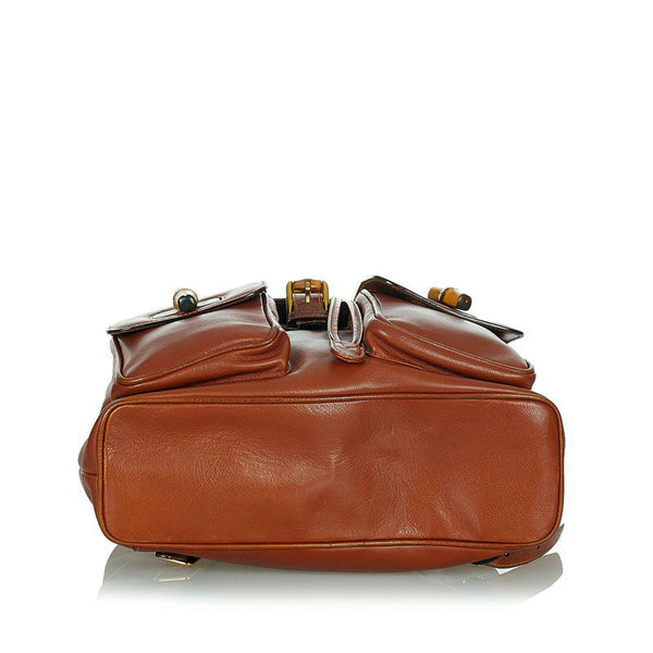 グッチ バンブー 0032058 ブラウン レザー リュック バックパック レディース GUCCI 【中古】