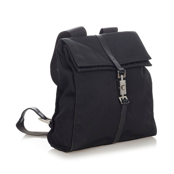 グッチ  003 0236 ブラック ナイロン レザー リュック バッグパック レディース GUCCI 【中古】