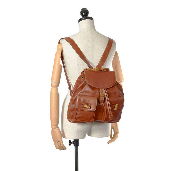 グッチ バンブー リュック バックパック 003 2058 ブラウン レザー レディース GUCCI 【中古】