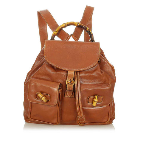グッチ バンブー リュック バックパック 003 2058 ブラウン レザー レディース GUCCI 【中古】