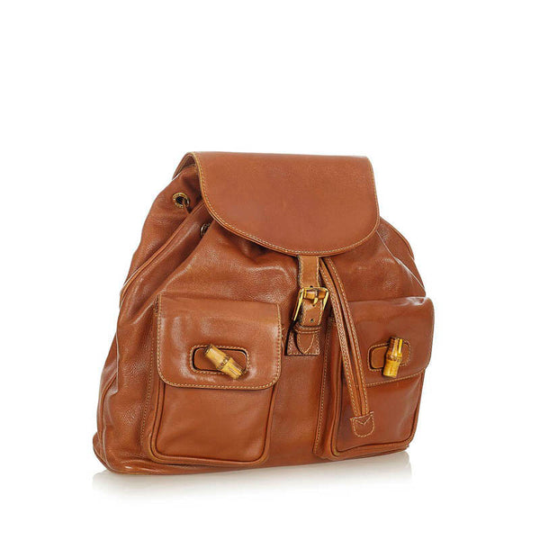 グッチ バンブー リュック バックパック 003 2058 ブラウン レザー レディース GUCCI 【中古】