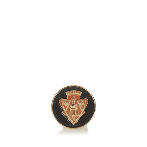 グッチ ブラック プラスチック メタル クレスト ブローチ レディース GUCCI 【中古】