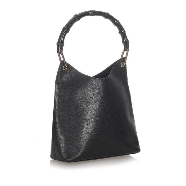 グッチ バンブー 0011880 ブラック レザー ハンドバッグ レディース GUCCI 【中古】