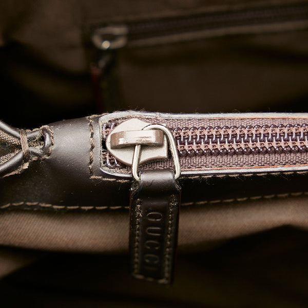 グッチ バンブー GG ブラウン ブラック ナイロン レザー ハンドバッグ レディース GUCCI 【中古】