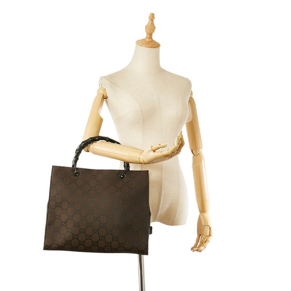 グッチ バンブー GG ブラウン ブラック ナイロン レザー ハンドバッグ レディース GUCCI 【中古】