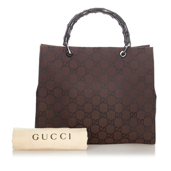 グッチ バンブー GG ブラウン ブラック ナイロン レザー ハンドバッグ レディース GUCCI 【中古】