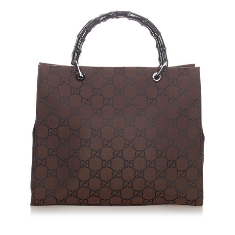 グッチ バンブー GG ブラウン ブラック ナイロン レザー ハンドバッグ レディース GUCCI 【中古】