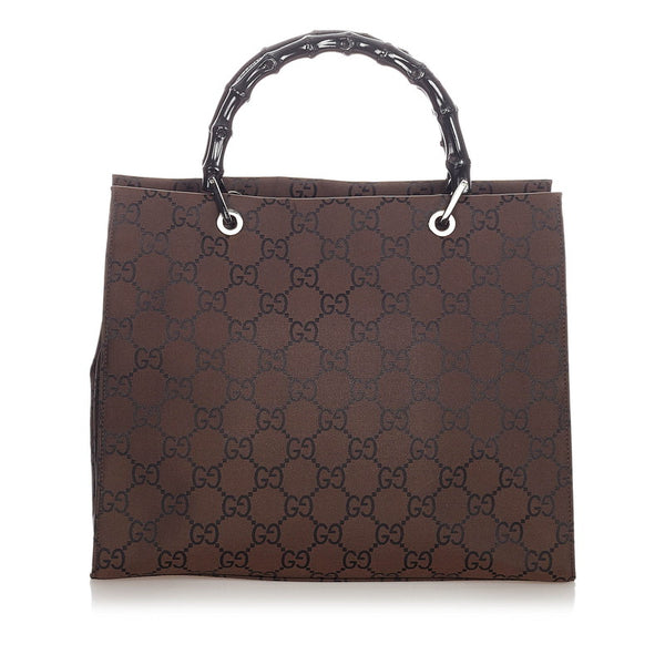 グッチ バンブー GG ブラウン ブラック ナイロン レザー ハンドバッグ レディース GUCCI 【中古】