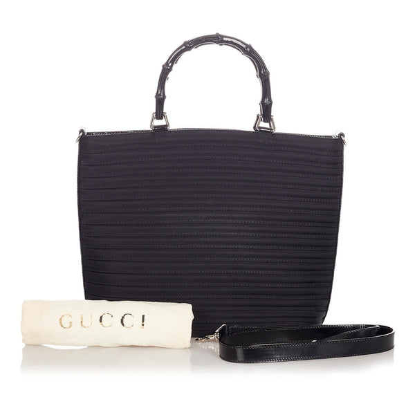 グッチ バンブー 000.1998 ブラック ナイロン レザー ハンドバック ショルダーバッグ２WAY レディース GUCCI 【中古】