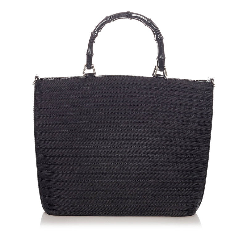 グッチ バンブー 000.1998 ブラック ナイロン レザー ハンドバック ショルダーバッグ２WAY レディース GUCCI 【中古】