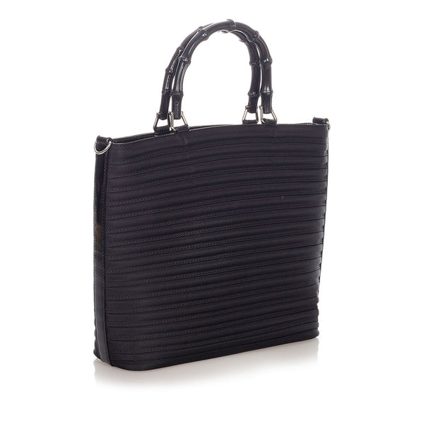 グッチ バンブー 000.1998 ブラック ナイロン レザー ハンドバック ショルダーバッグ２WAY レディース GUCCI 【中古】