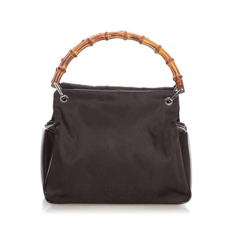 グッチ バンブー 000 1014 ブラウン ナイロン エナメル ハンドバッグ レディース GUCCI 【中古】