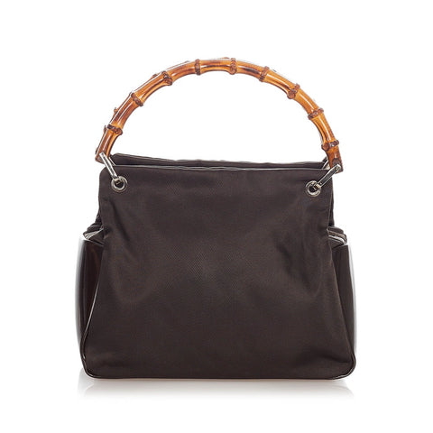 グッチ バンブー 000 1014 ブラウン ナイロン エナメル ハンドバッグ レディース GUCCI 【中古】