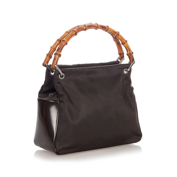 グッチ バンブー 000 1014 ブラウン ナイロン エナメル ハンドバッグ レディース GUCCI 【中古】