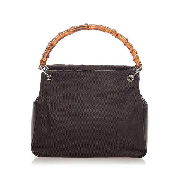グッチ バンブー 000 1014 ブラウン ナイロン エナメル ハンドバッグ レディース GUCCI 【中古】