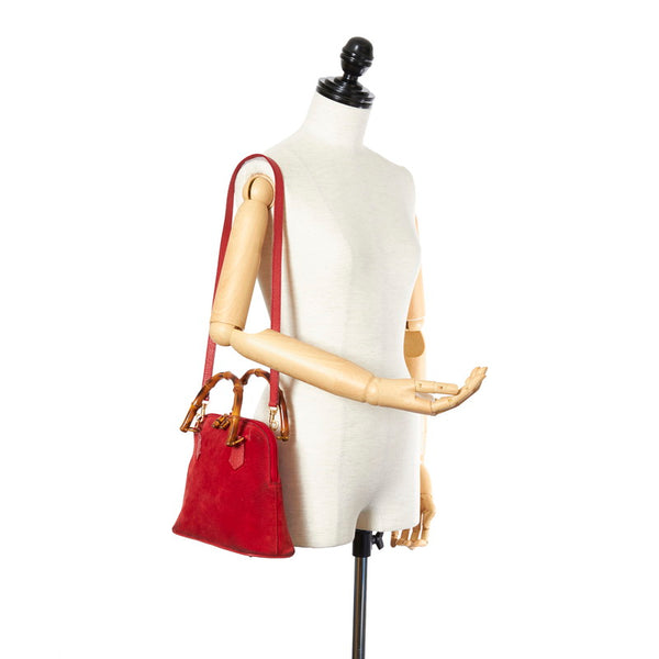 グッチ バンブー 000 1274 0290 レッド スウェード レザー ハンドバック ショルダーバッグ 2WAY レディース GUCCI 【中古】