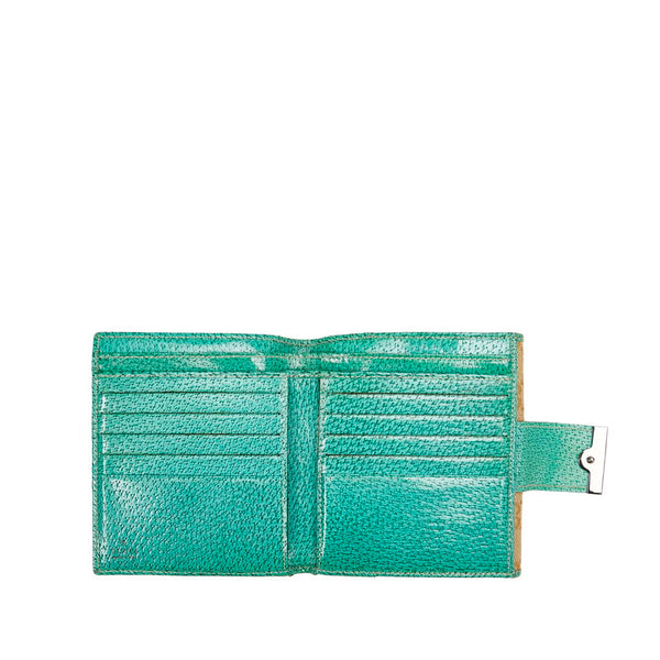 グッチ GGキャンバス 二つ折り財布 115090 ベージュ グリーン キャンバス レザー レディース GUCCI 【中古】