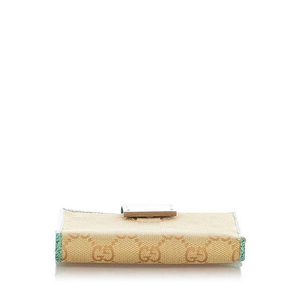 グッチ GGキャンバス 二つ折り財布 115090 ベージュ グリーン キャンバス レザー レディース GUCCI 【中古】