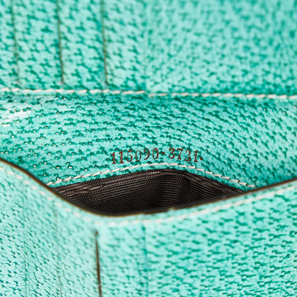 グッチ GGキャンバス 二つ折り財布 115090 ベージュ グリーン キャンバス レザー レディース GUCCI 【中古】