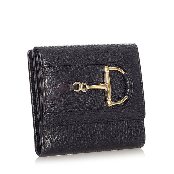 グッチ ホースビット 二つ折り財布 138029 ブラック シルバー カーフ メンズ GUCCI 【中古】