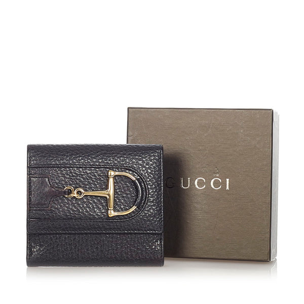 グッチ ホースビット 二つ折り財布 138029 ブラック シルバー カーフ メンズ GUCCI 【中古】