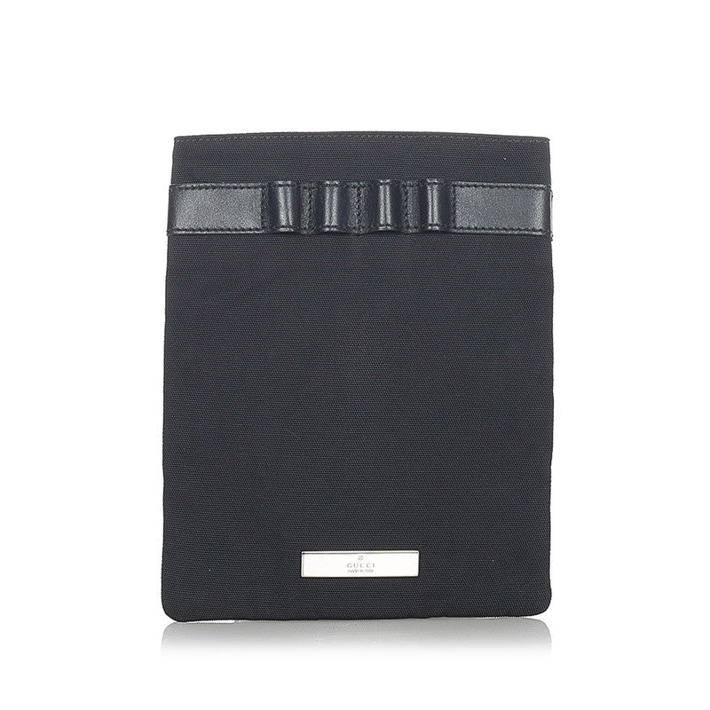 グッチ ブラック ナイロン レザー ポーチ レディース GUCCI 【中古】