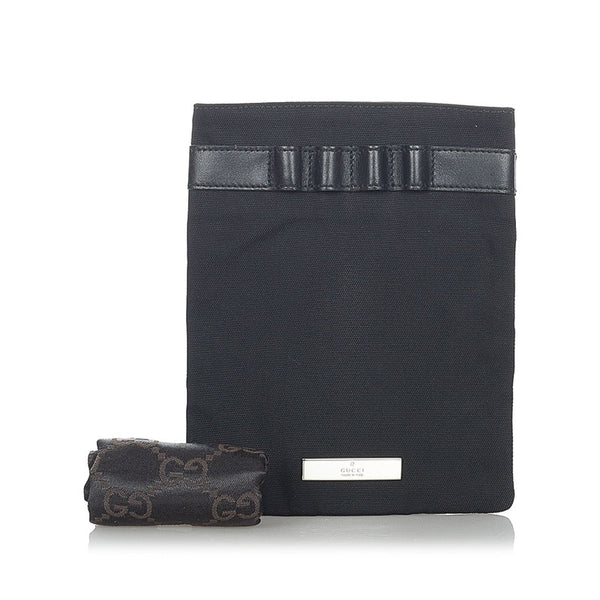 グッチ ブラック ナイロン レザー ポーチ レディース GUCCI 【中古】